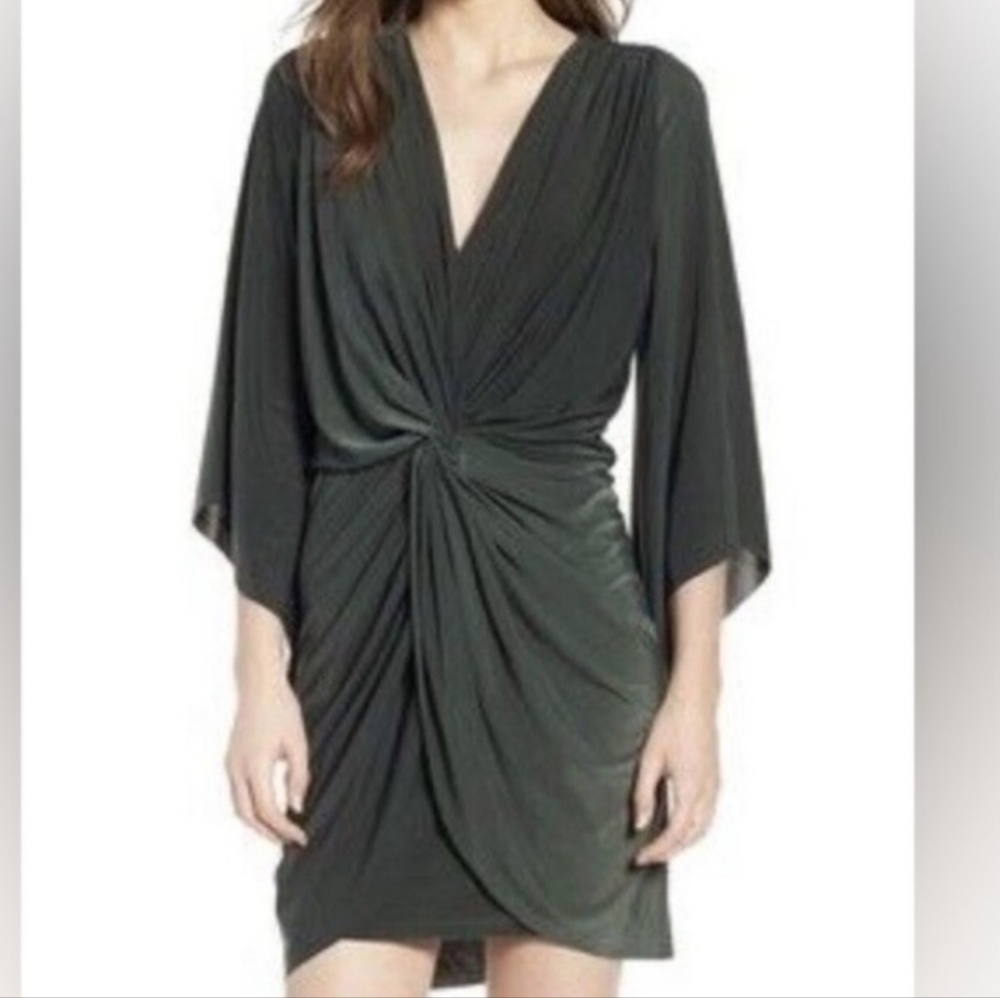 MISA Los Angeles Teget Draped Front Mini Cocktail Dress Olive Green NWT SM